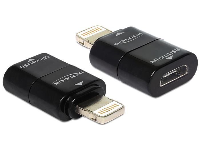 Delock adaptér IPhone 8pin samec > USB Micro-B 5pin samice, černý