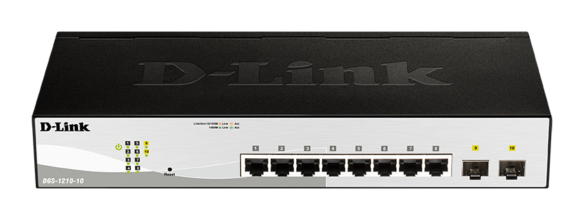 D-Link DGS-1210-10 D-Link DGS-1210-10 10-Port Gigabit Smart+ Switch, 8x GbE, 2x SFP, fanless
