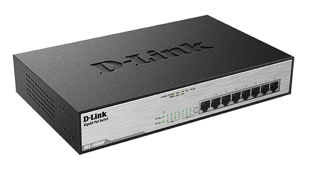 D-Link DGS-1008MP D-Link DGS-1008MP 8-port Gigabit PoE switch, 8x gigabit PoE RJ45, PoE budget 140W