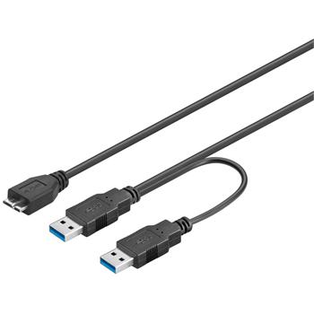 PREMIUMCORD Kabel USB 3.0 2xA - micro (M/F) 30cm DUÁLNÍ (extra napájení)