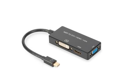 ASSMANN DisplayPort converter cable mDP - HDMI+DVI+VGA M-F/F/F 0 2m 3 in 1 Multi-Media cable CE bl gold