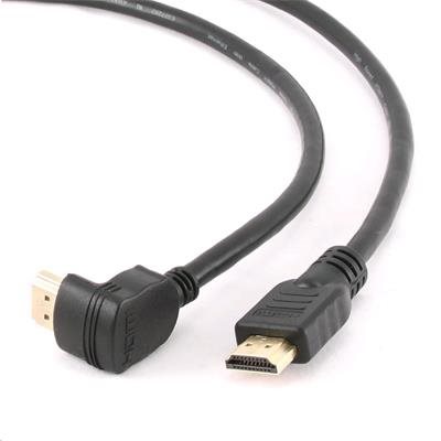 Kabel GEMBIRD HDMI-HDMI 4,5m, 1.4, M/M stíněný, zlacené kontakty, 90° lomený, černý