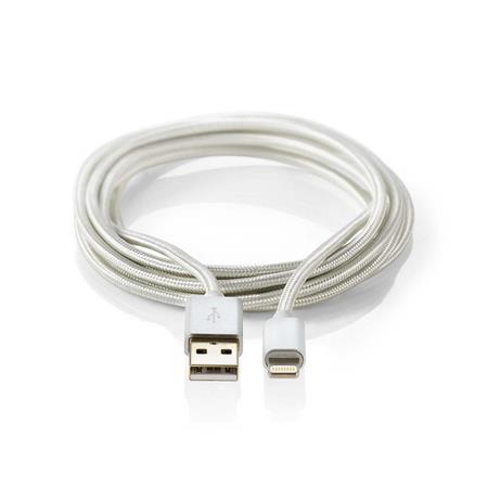 NEDIS PROFIGOLD Lightning/USB 2.0 kabel/ Apple Lightning 8pinový - USB-A zástrčka/ nylon/ stříbrný/ BOX/ 3m