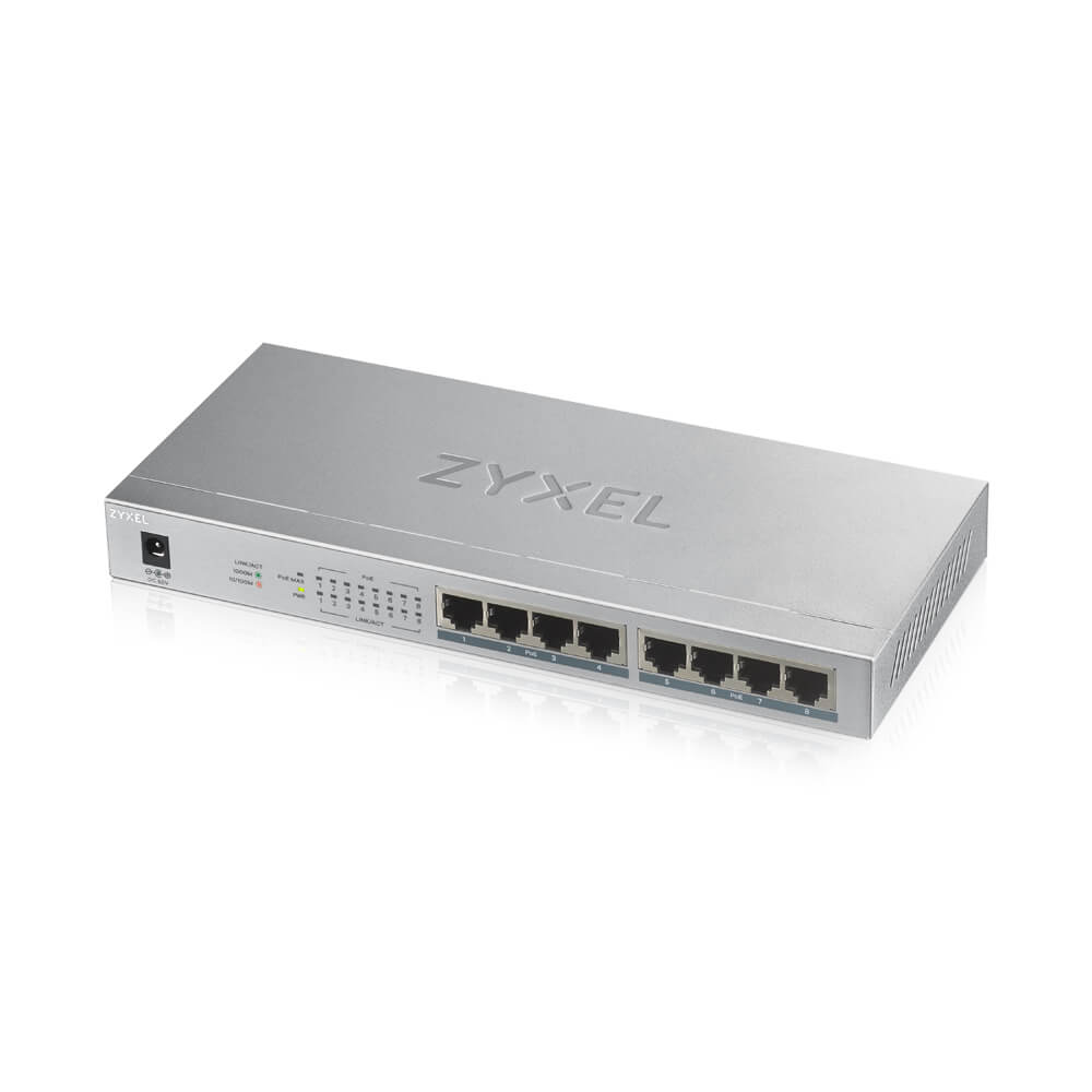 Zyxel GS1008HP Zyxel GS1008HP 8-port Desktop Gigabit PoE Switch, 8x PoE+ GbE, PoE 60W