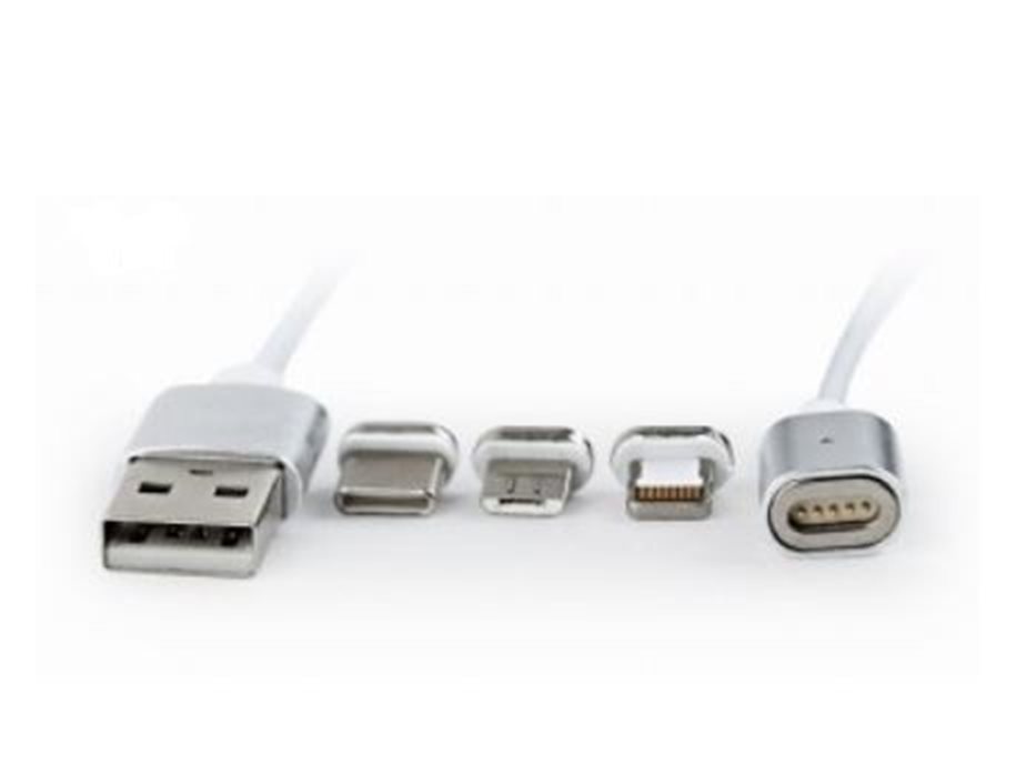 Gembird kabel 3v1 combo, Lightning 8-pin (M) / microUSB / USB-C (M) na USB 2.0 (M), 1 m, stříbrný