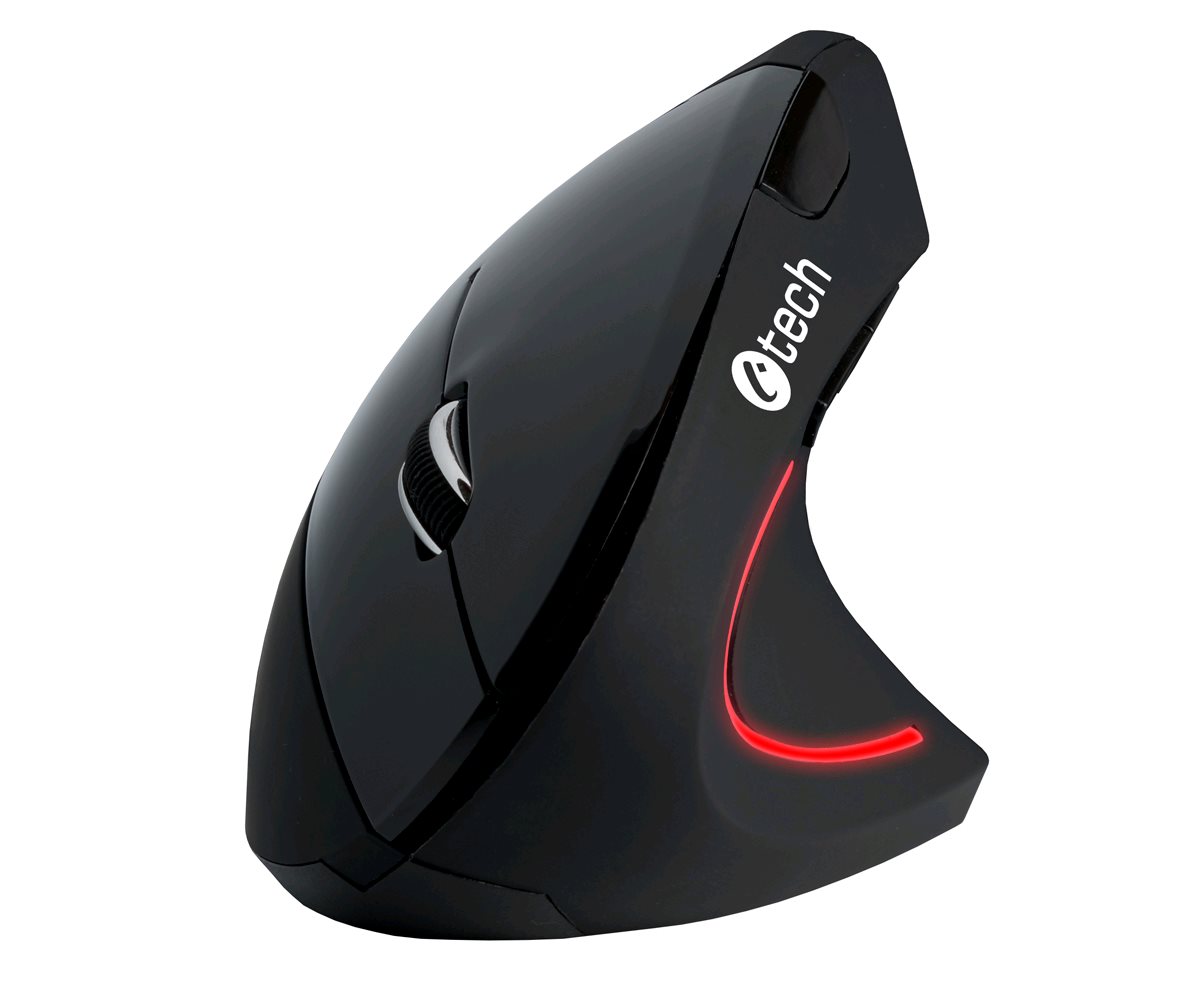 C-Tech VEM-09 myš, vertikální, bezdrátová, 6 tlačítek, černá, USB nano receiver