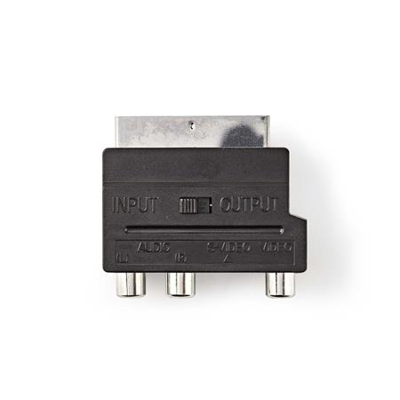 NEDIS přepínatelný SCART adaptér / SCART zástrčka - S-Video zásuvka + 3x RCA zásuvka/ černý