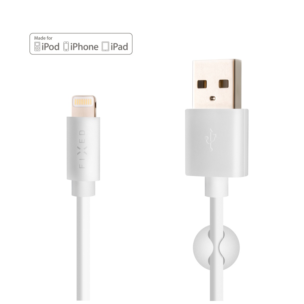 FIXED datový a nabíjecí kabel, USB-A -> Lightning (MFI), 20 W, délka 1 m, bílá