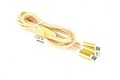 CABLEXPERT Kabel USB A Male/Micro B + Type-C + Lightning, 1m, opletený, zlatý, blister