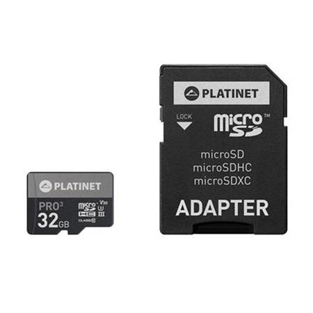 PLATINET microSDHC SECURE DIGITAL + ADAPTER SD 32GB class10 UIII 90MB/s [44003]