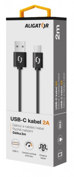ALIGATOR datový kabel 2A, USB-C, délka 2m, černá