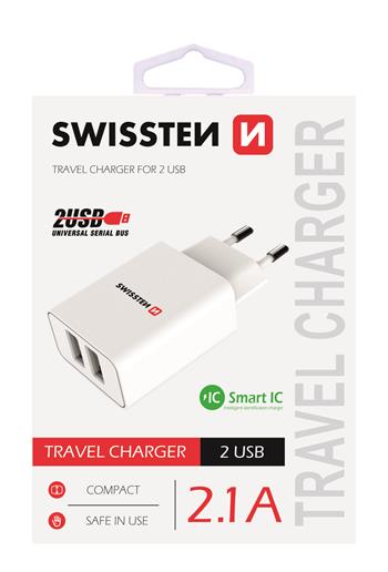 Swissten Síťový Adaptér Smart Ic 2X Usb 2,1A Power Bílý
