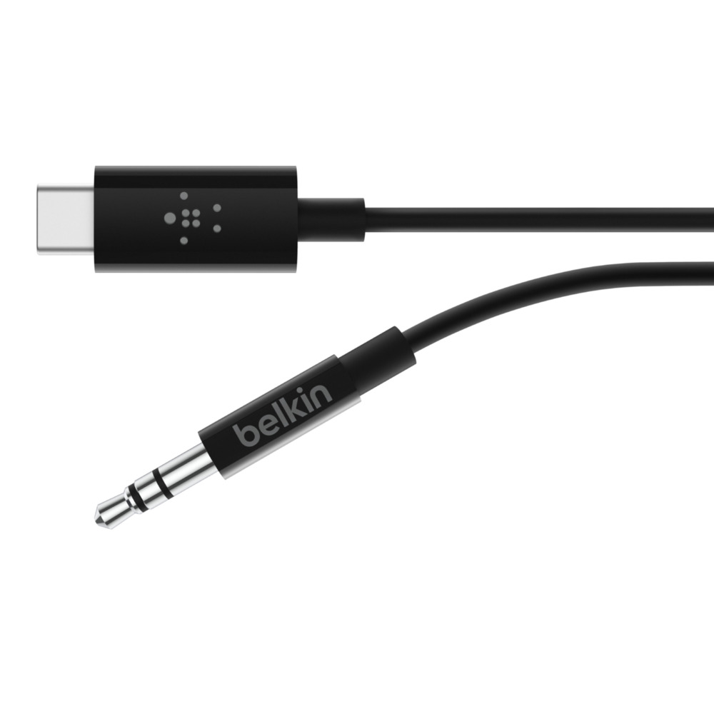 Belkin F7U079bt06-BLK RockStar 3,5mm Aud./USB-C, 1,8m, černý Belkin USB-C na 3,5mm jack kabel audio, černý, 1,8m