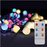 Solight LED 2v1 venkovní vánoční řetěz, koule, dálkový ovladač, 100LED, RGB+bílá, 10m+5m, 8 funkcí, IP44 - 1V08-RGB
