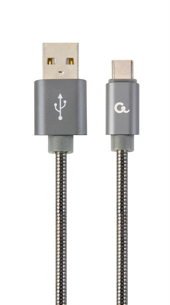GEMBIRD CC-USB2S-AMCM-2M-BG spiral metal Type-C USB charging and data cable 2m metallic-grey