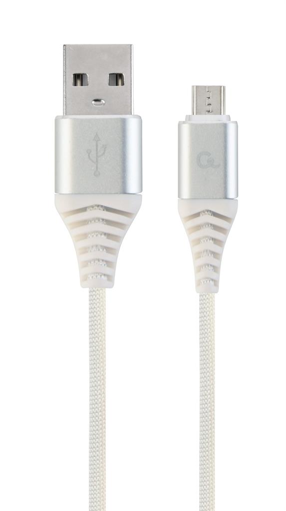 GEMBIRD Kabel USB 2.0 AM na MicroUSB (AM/BM), 1m, opletený, bílo-stříbrný, blister, PREMIUM QUALITY