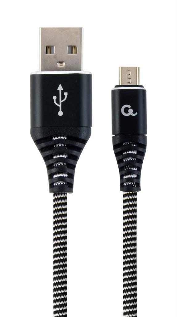 GEMBIRD Kabel USB 2.0 AM na MicroUSB (AM/BM), 2m, opletený, černo-bílý, blister, PREMIUM QUALITY