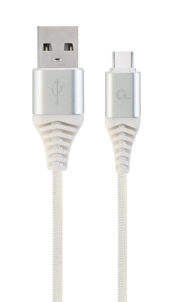 GEMBIRD Kabel USB 2.0 AM na Type-C kabel (AM/CM), 2m, opletený, bílo-strříbrný, blister, PREMIUM QUALITY