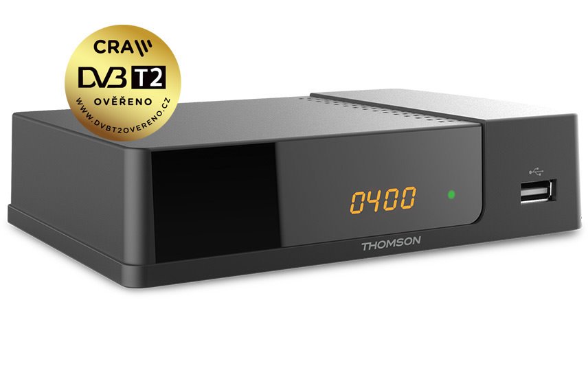 Thomson THT709 THOMSON DVB-T/T2 set-top-box THT 709/ Full HD/ H.265/HEVC/ CRA ověřeno/ PVR/ EPG/ USB/ HDMI/ LAN/ SCART/ černý