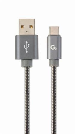 Gembird KAB051364 USB 2.0 AM na Type-C (AM/CM), 1m, šedý CABLEXPERT Kabel USB 2.0 AM na Type-C kabel (AM/CM), 1m, metalická spirála, šedý, blister, PREMIUM QUALITY
