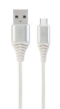Gembird KAB05133M USB 2.0 AM na Type-C (AM/CM), 1m, bílo-stříbrný CABLEXPERT Kabel USB 2.0 AM na Type-C kabel (AM/CM), 1m, opletený, bílo-strříbrný, blister, PREMIUM QUALITY