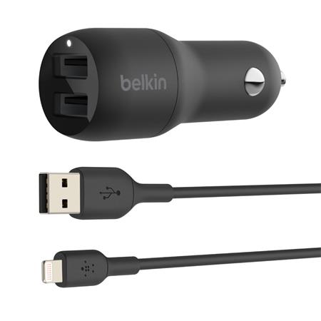 Belkin CCD001bt1MBK Belkin 24W Duální USB-A nabíječka do auta + 1m lightning kabel, černá