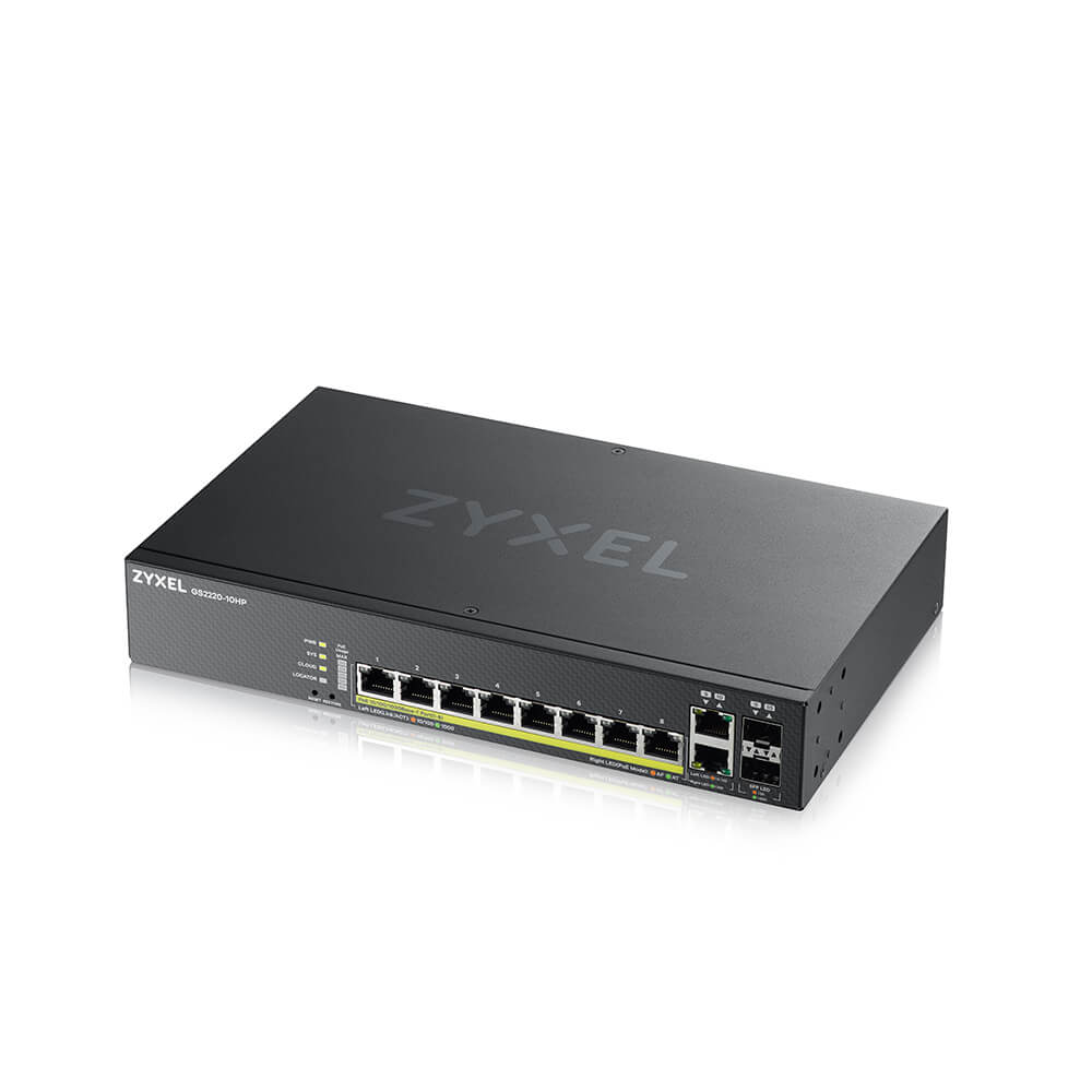 ZYXEL GS2220-10HP Zyxel GS2220-10HP,EU region,8-port GbE L2 PoE Switch with GbE Uplink (1 year NCC Pro pack license bundled)