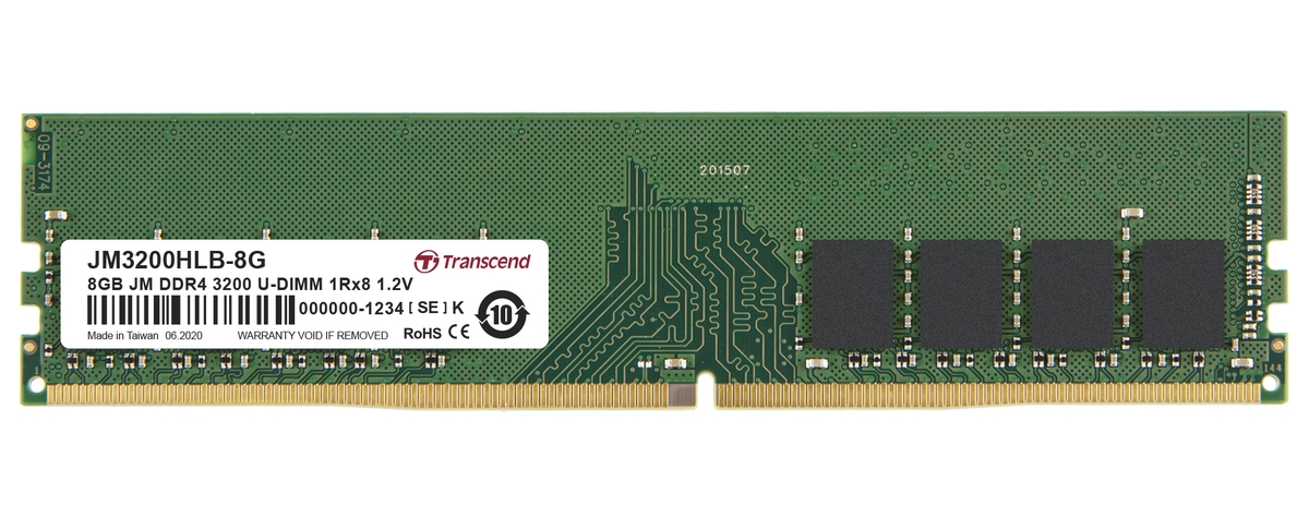 Transcend JM3200HLB-8G DIMM DDR4 8GB 3200Mhz TRANSCEND U-DIMM 1Rx8 1Gx8 CL22 1.2V