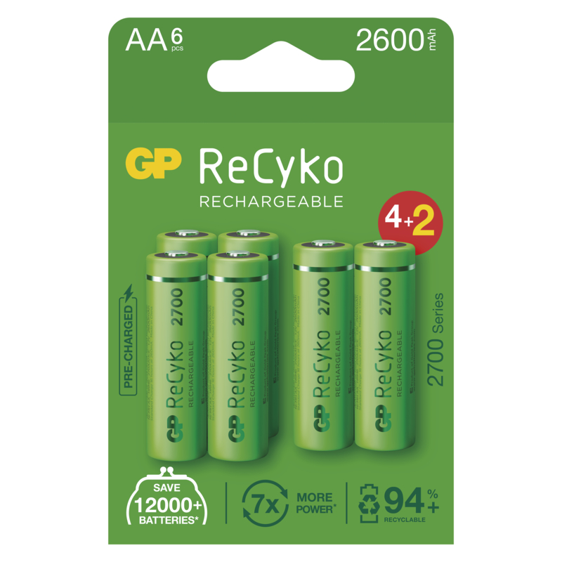 Nabíjecí baterie GP ReCyko 2600 AA (HR6), 6 ks