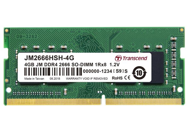 Transcend SODIMM DDR4 4GB 2666MHz CL19 JM2666HSH-4G Transcend paměť 4GB (JetRam) SODIMM DDR4 2666 1Rx8 CL19
