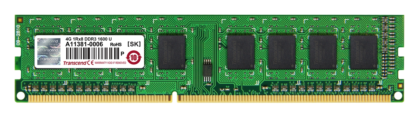 Transcend 4GB JM1600KLH-4G Transcend paměť 4GB DDR3-1600 U-DIMM (JetRam) 1Rx8 CL11