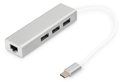 DIGITUS 3 Port USB 3.0 Type C Hub with Gigabit Ethernet 3xUSB A/F 1xUSB C/M 1xRJ45 LAN Supports Windows and Mac OS