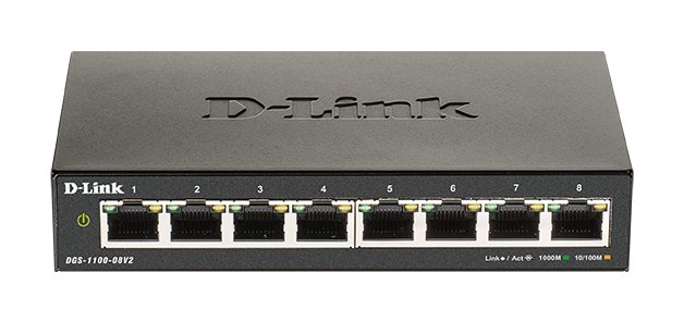 D-Link DGS-1100-08V2 D-Link DGS-1100-08V2 8-port Gigabit Smart Managed switch, fanless