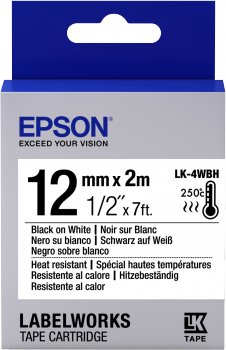 EPSON POKLADNÍ SYSTÉMY Epson Label Cartridge Heat Resistant LK-4WBH Black/White 12mm (2m) C53S654025 Epson Label Cartridge Heat Resistant LK-4WBH Black/White 12mm (2m)