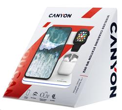 CANYON Bezdrátová nabíječka WS-302W, 3v1, vstup 9V/2A, 12V/2A, výstup 15W/10W/7.5W/5W, Type C to USB-A, bílá