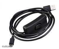 Akasa AK-CBUB58-15BK USB 2.0 typ A na typ B AKASA kabel USB-A 2.0 na Micro-B, napájecí kabel se switchem (pro Raspberry Pi 3 / 2 /1 / Zero), 1.5m