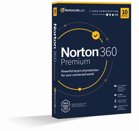 NORTON 360 PREMIUM 75GB +VPN 1 uživatel pro 10 zařízení na 1 rok BOX