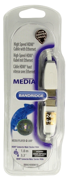 Bandridge Personal Media HDMI digitální kabel s Ethernetem, 1m, BBM34000W10