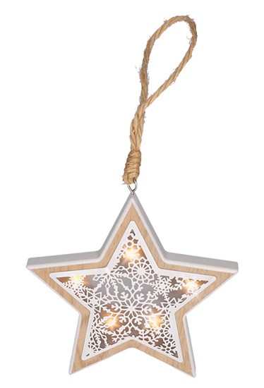 Solight LED vánoční hvězda, dřevěný dekor, 6LED, teplá bílá, 2x AAA - 1V45-S