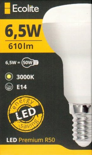 LED žárovka Ecolite, LED6,5W-E14/R50/3000 teplá bílá EE18832