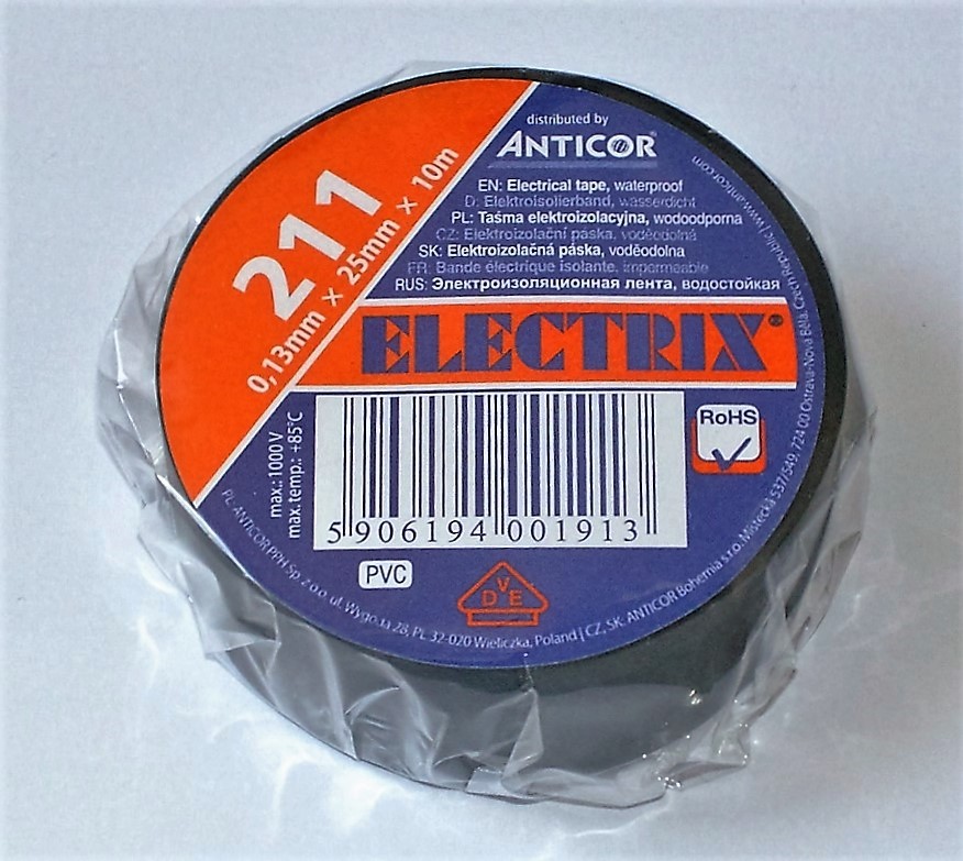 Solight Elektroizolační páska 25 mm x 0,13 mm x 10 m černá AP05C Izolační páska PVC 25/10 ANTICOR černá