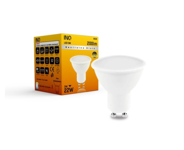 LED žárovka INQ, GU10 LED3 3W neutrální bílá IN408332