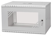 LEXI-Net 19" nástěnný rozvaděč Basic 6U, šířka 520mm, hloubka 350mm, skleněné dveře, bez zad, rozložený, šedý