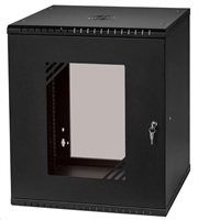 LEXI-Net 19" nástěnný rozvaděč Basic 12U, šířka 520mm, hloubka 450mm, skleněné dveře, bez zad, rozložený, černý