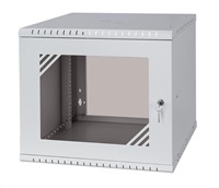 LEXI-Net 19" nástěnný rozvaděč Basic 9U, šířka 525mm, hloubka 450mm, skleněné dveře, bez zad, rozložený, šedý
