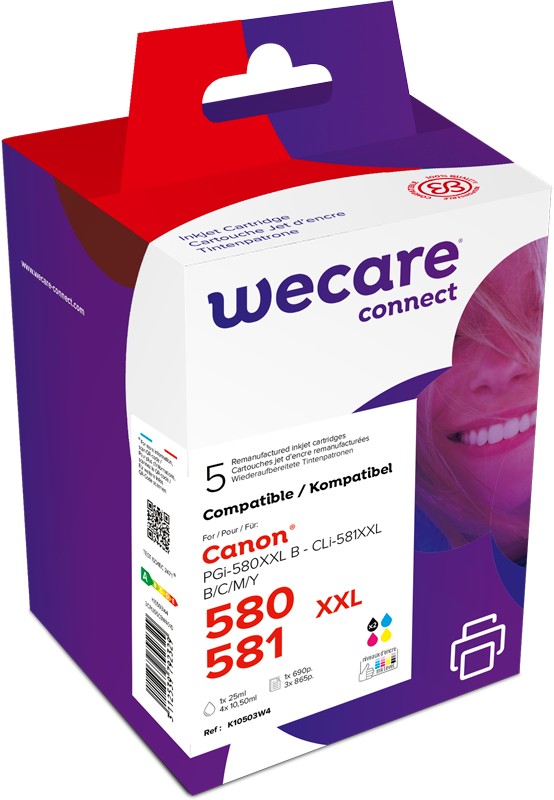 WECARE Canon CLi-581XXL - kompatibilní WECARE ARMOR cartridge pro CANON PIXMA TR7550,TR8550,TS6150,TS8150 (K10503W4), černá+CMY,26ml/4x12.2ml