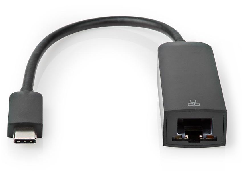 NEDIS kabelový adaptér USB 3.2 Gen 1/ USB-C zástrčka - RJ45 zásuvka/ kulatý/ černý/ 20cm