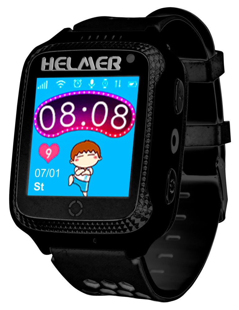 HELMER dětské hodinky LK 707 s GPS lokátorem/ dotykový display/ IP54/ micro SIM/ kompatibilní s Android a iOS/ černé