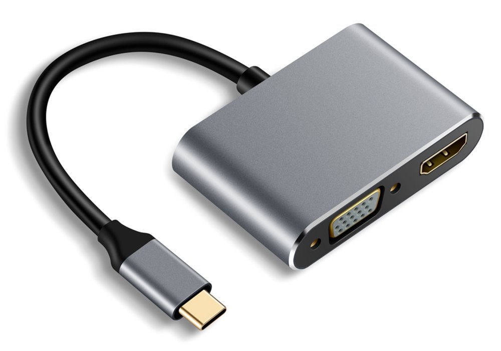 XtendLan XL-UCMHVGAUF XtendLan Konvertor USB C na HDMI (F) 4k a VGA (F) 1080p, USB C PD, USB 3.0, pokovený box