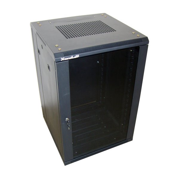 XtendLan 18U/600x800 stojanový, černý, skleněné dveře, plná záda